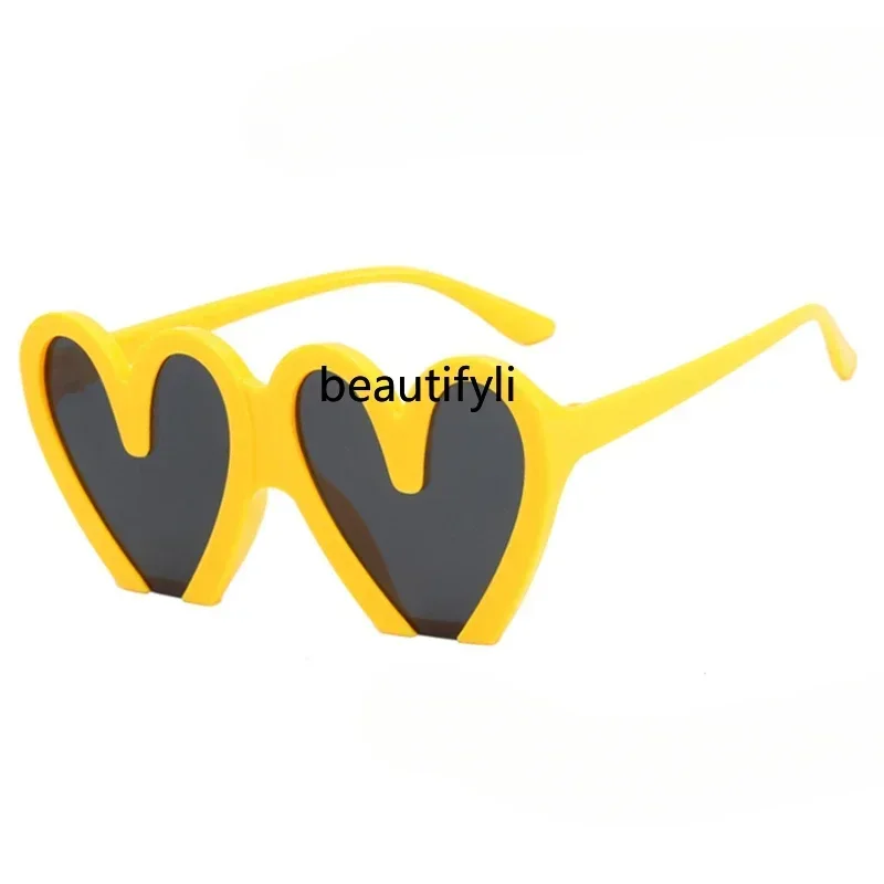 Colored Loving Heart Fun and Cute Heart-Shaped Sunglasses Female Concave Shape Street Shot Sun Glasses