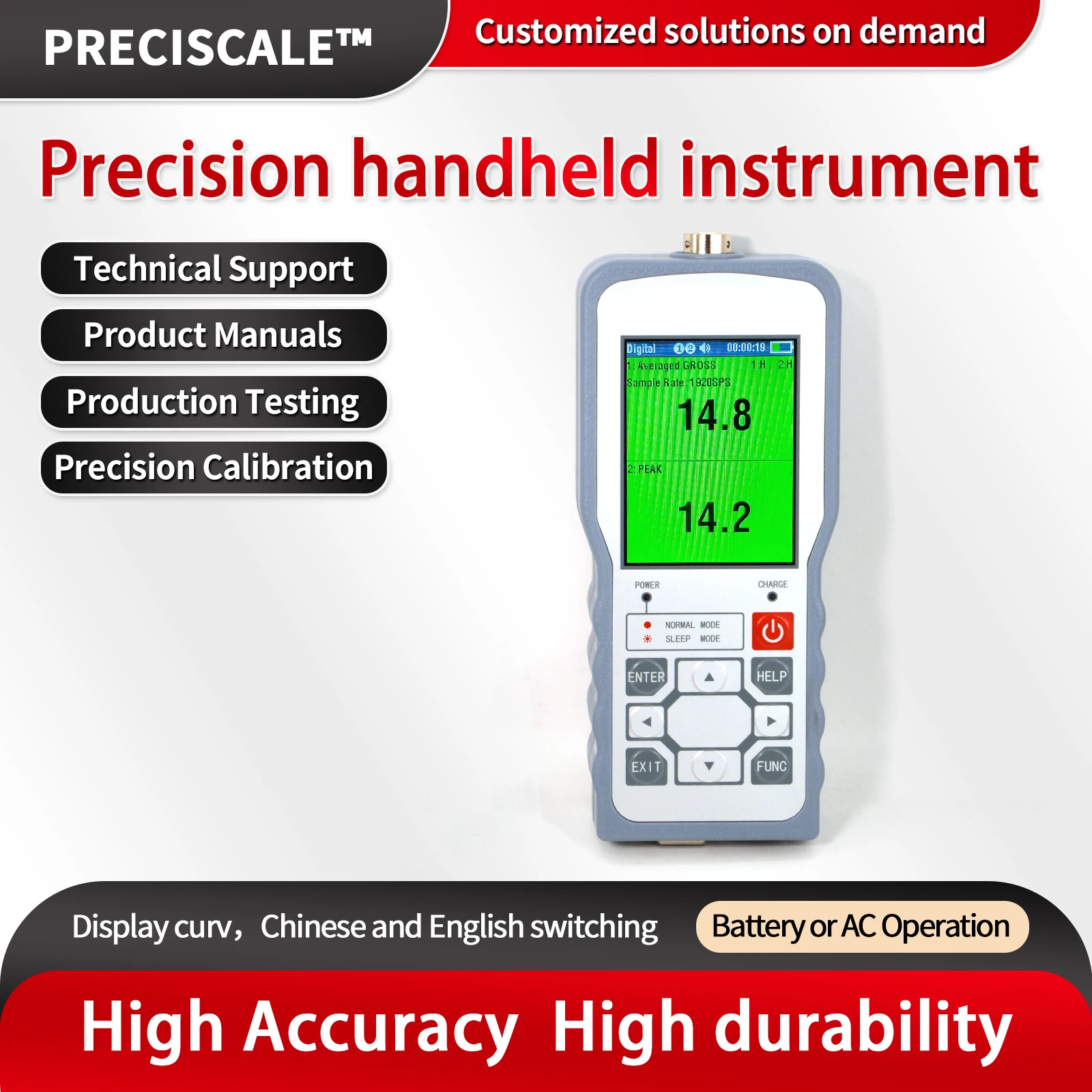 Цифровой датчик силы тензодатчика, обнаружение пика/Valley, экран непрерывной формы сигнала, одноканальный экран стержневой диаграммой, RS-232