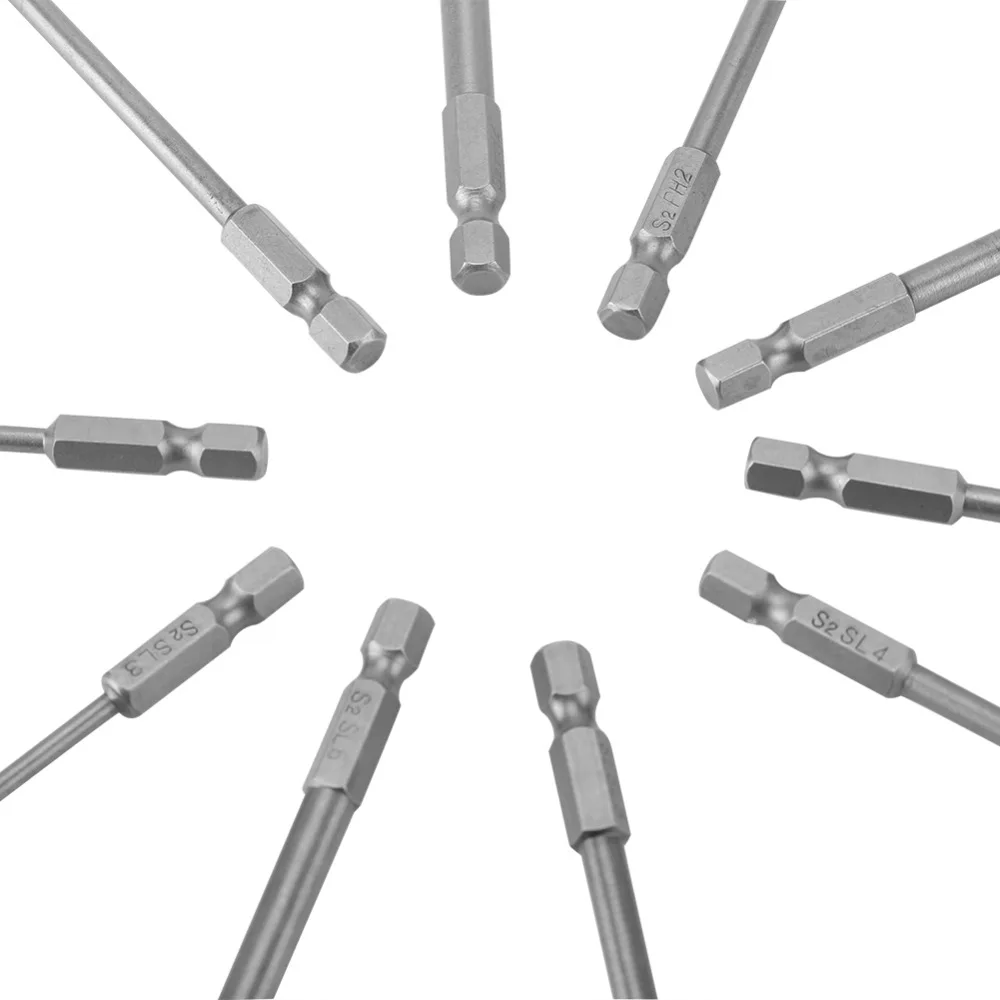 10pcs S2 Steel Screwdriver Bit Set PH1 PH2 100mm Length Slot Screwdriver Bits 1/4 Inch Hex Shank Magnetic Drive Drill Bits