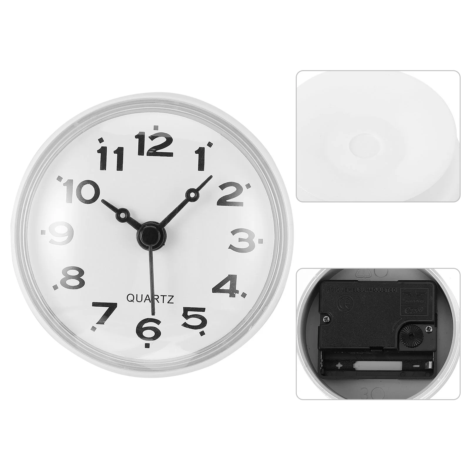 Sucker Clock Waterproof Wall Suction Cup Ticking Mini Black Mirror Hanging Silent Bathroom Digital Timer Office