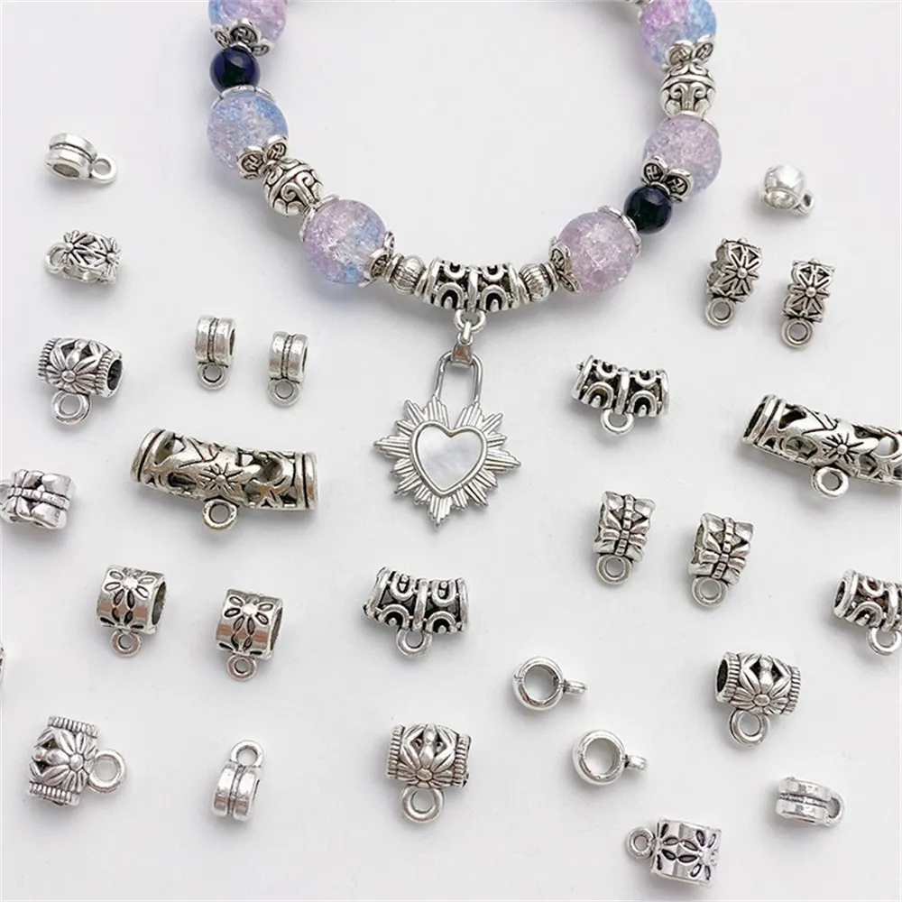 Retro Tibetan Silver Alloy Tee Connection Bucket Beads Loose Beads DIY Bracelet Necklace Jewelry Material Accessories