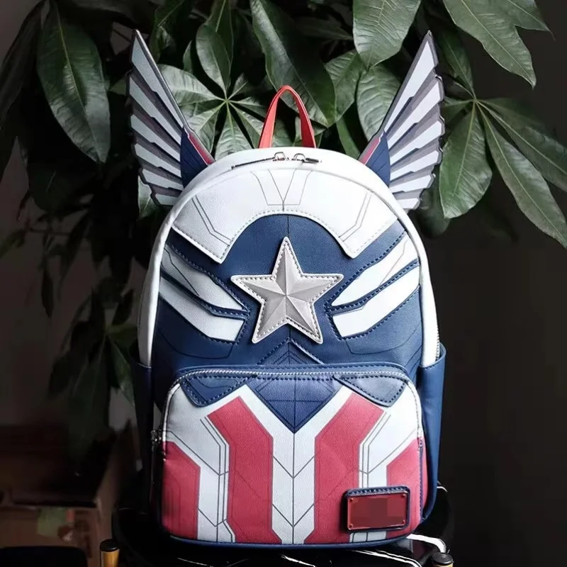 Mochila de Marvel Loungefly para niños y niñas, bolso de hombro con doble correa de Anime, Capitán América, gran oferta