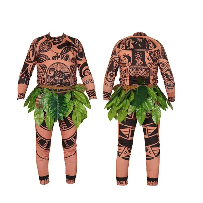 Disfraz de Moana Maui para hombre y mujer, conjunto de 3 piezas de disfraces de Halloween, tatuaje Unisex