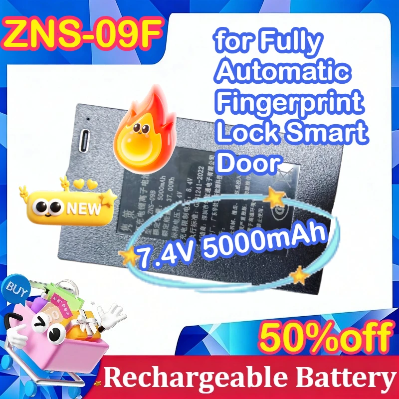 

ZNS-09F 7.4V 5000mAh P-P+C+P+P for Fully Automatic Fingerprint Lock Smart Door Lock Lithium Battery