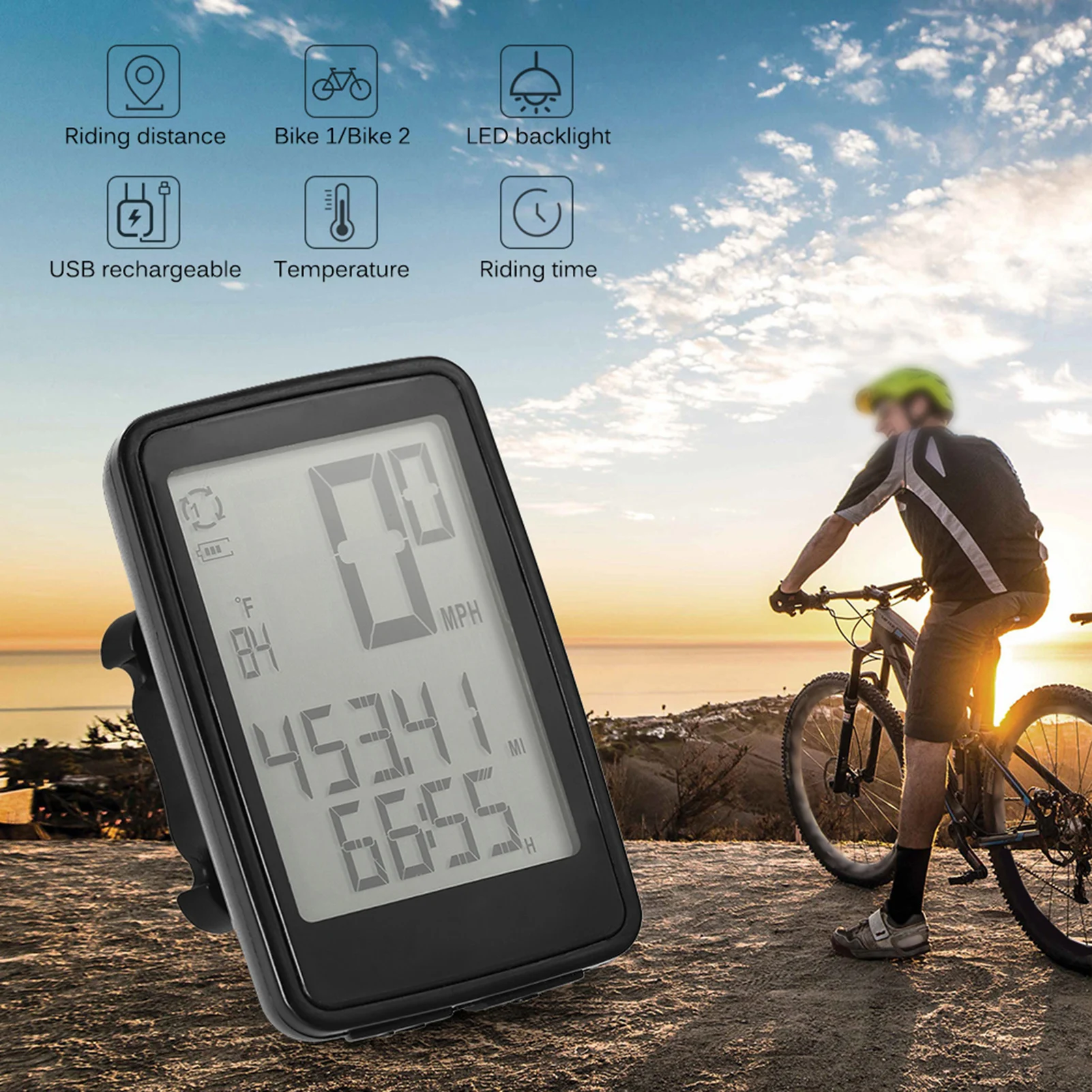 Bicycle Timer, USB Rechargeable Wireless Bike Computer with Speedometer and Odometer, USB Charging Bike Computer
