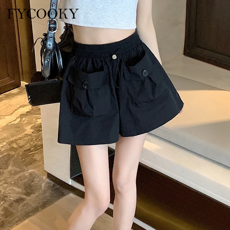 New 2025 Short Pant Women Korean Style Casual Solid Summer Fashion Pockets Cargo Shorts Woman