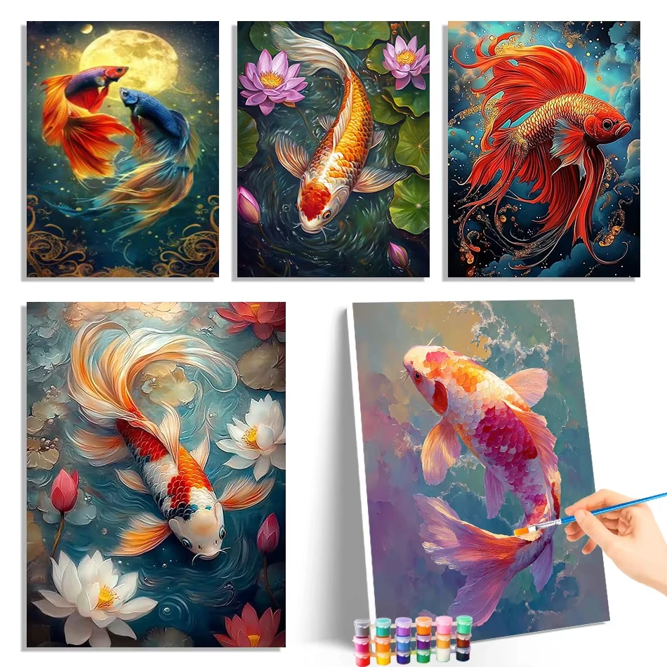 Malen Nach Zahlen Erwachsene Neue Fisch Koi Diy Erwachsene Färbung Malen Kit Kunst Handwerk Kunst Liefert Set Zeichnen Hause Dekoration