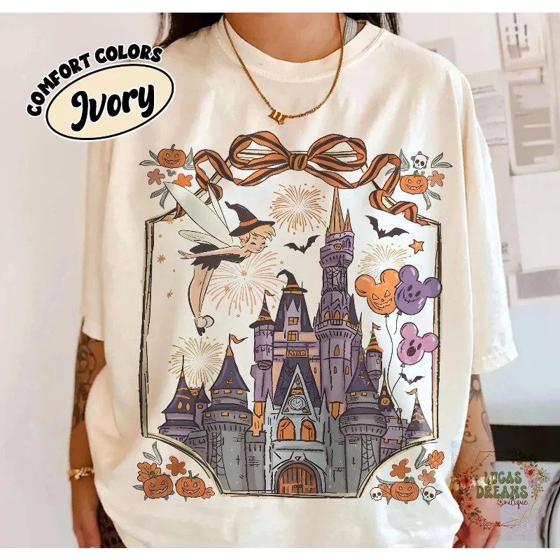 

Женская футболка Disney Tinker Bell на Хэллоуин, новый летний стиль для пар, повседневная модная уличная одежда