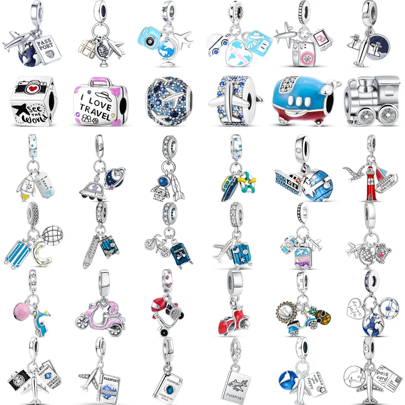 AliExpress 925 Silver Scooter Ships Car Bicycle Airplane Rocket Global Travel Passport Postcard Charms Beads