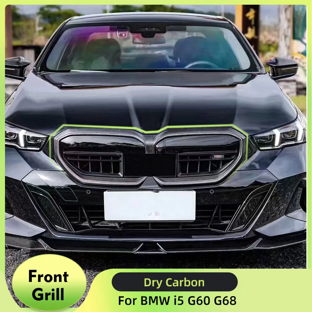 Prepreg Dry Carbon Front Grille Mesh Frame for BMW 5 Series I5 G60 G68 2024 Car Front Bumper Grill Frame Cover Mesh Trim Add on