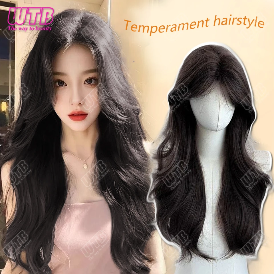 

WTB Synthetic Wig Black Wig Female Long Body Wavy Rose Hair Net Models in French Bangs High Quality Simulation Hair
