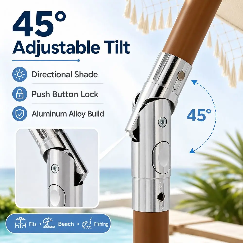 Aluminum Alloy Umbrella Tilt Adapter Multi Angle Adjustable Bendable Joint Umbrella Pole Joint Silver Push Button Adjustment