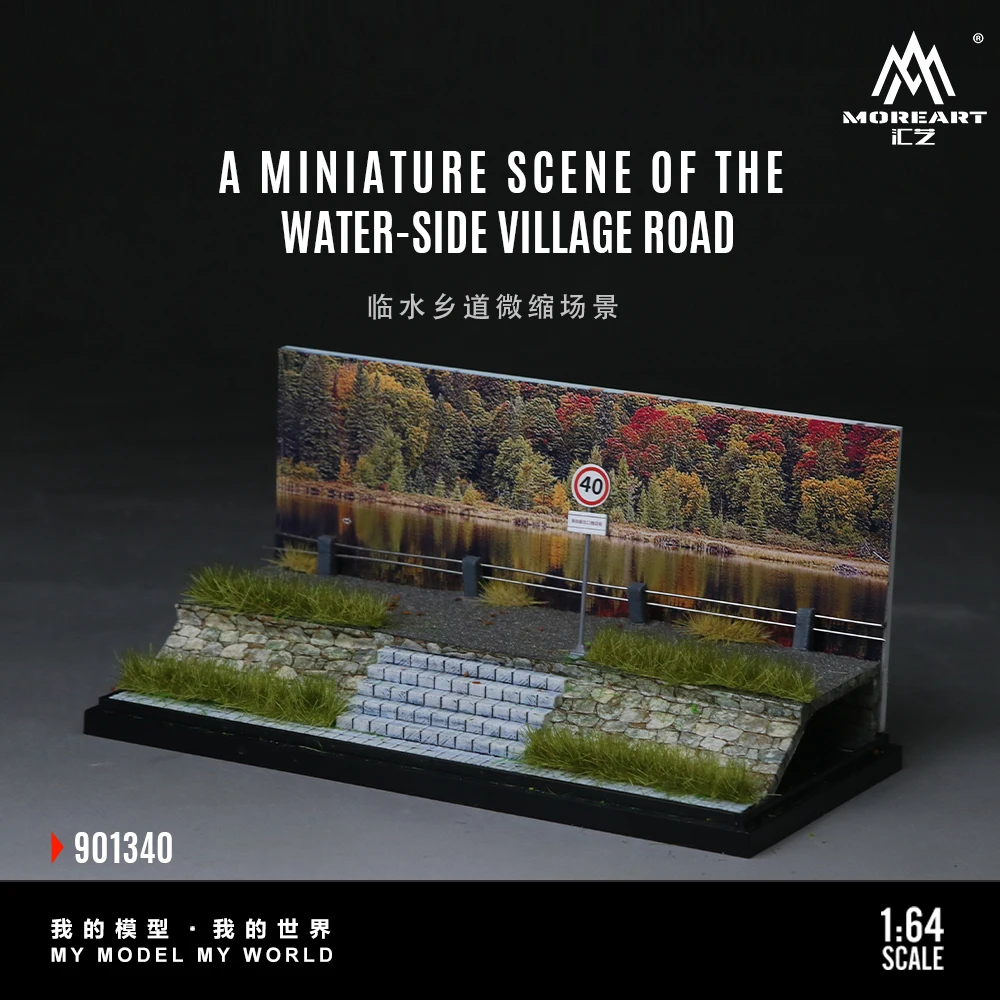 MoreArt 1:64 Country Road Diorama Model Realistic Water Town Scene Layout Kit For Diecast Car Display DIY Hobby