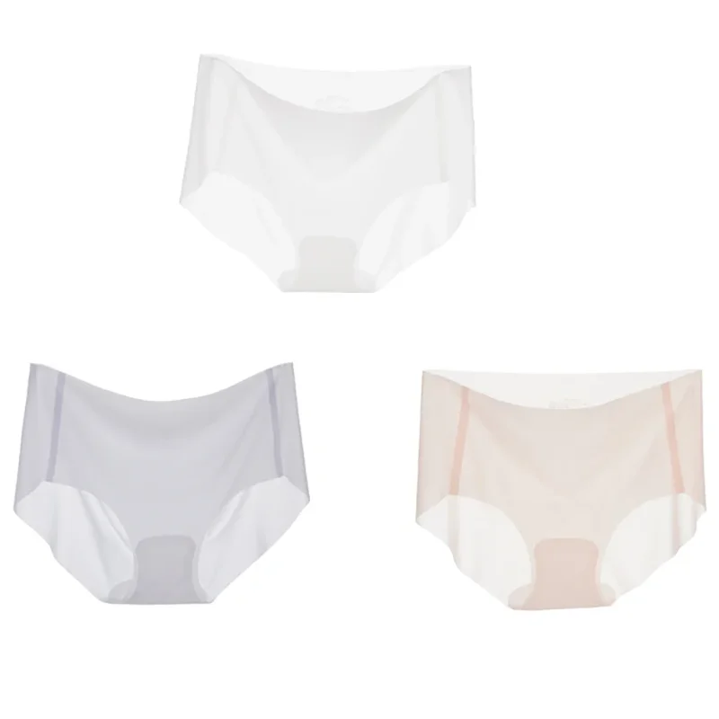 3PCS Spring Summer Ice Silk Briefs Seamless Ladies Underwear Ultra-thin Sense Quick-drying Underpants Briefs Panties M-XL