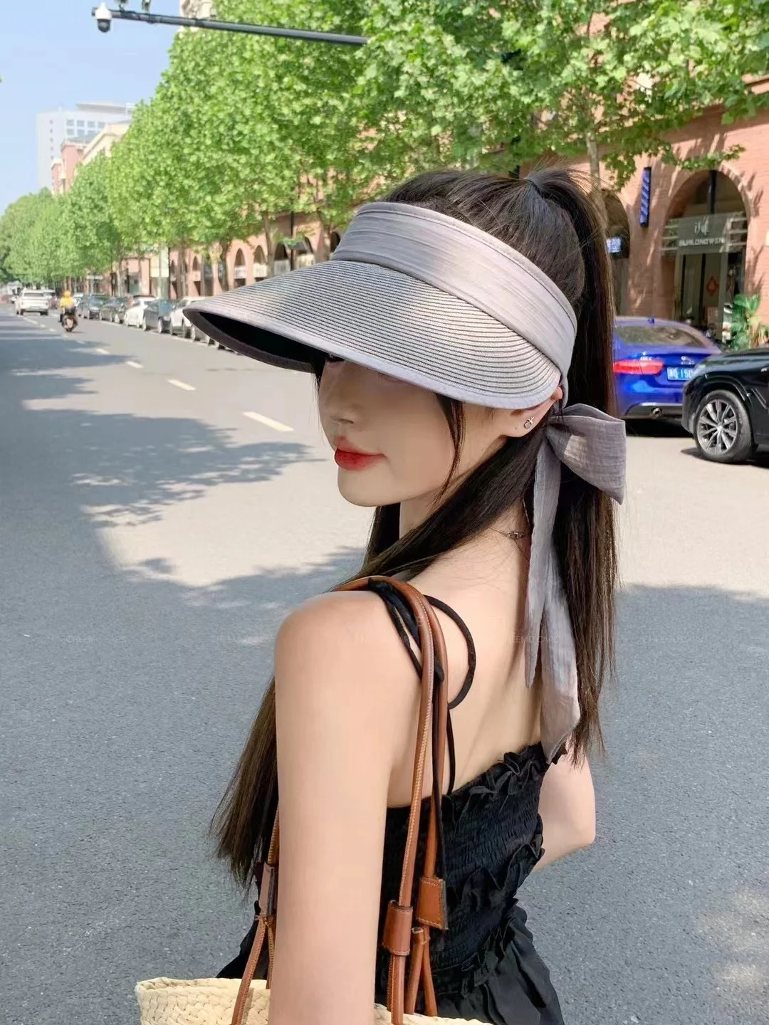 

Summer St Woven Sun Hat Women's Large Brim Sunguard Hat Knot Belt Emp Top Hat Outdoors Traveling Sun Protection