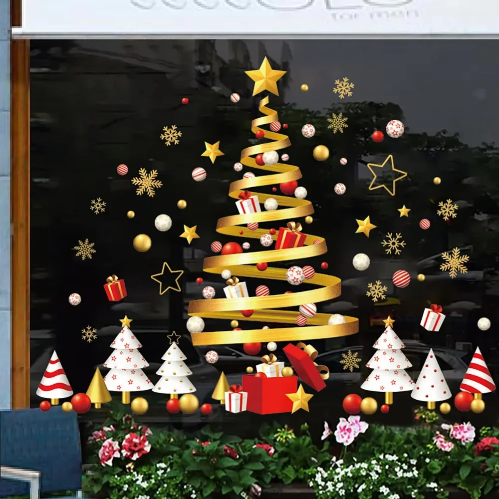 

Christmas Tree Glass Stickers For Wall And Window Glass Festive Party Decoration 2025 Happy New Year Christmas Home Decorations