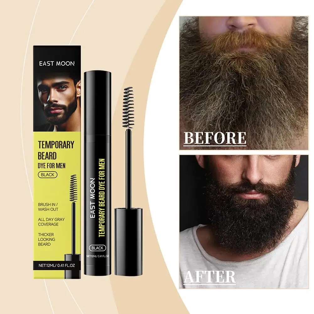 Natural Black Beard Dye Pen for Men Gray Hair Coverage Waterproof Mustache Filler Pen Long Lasting Beard Coloring Tools 12ml