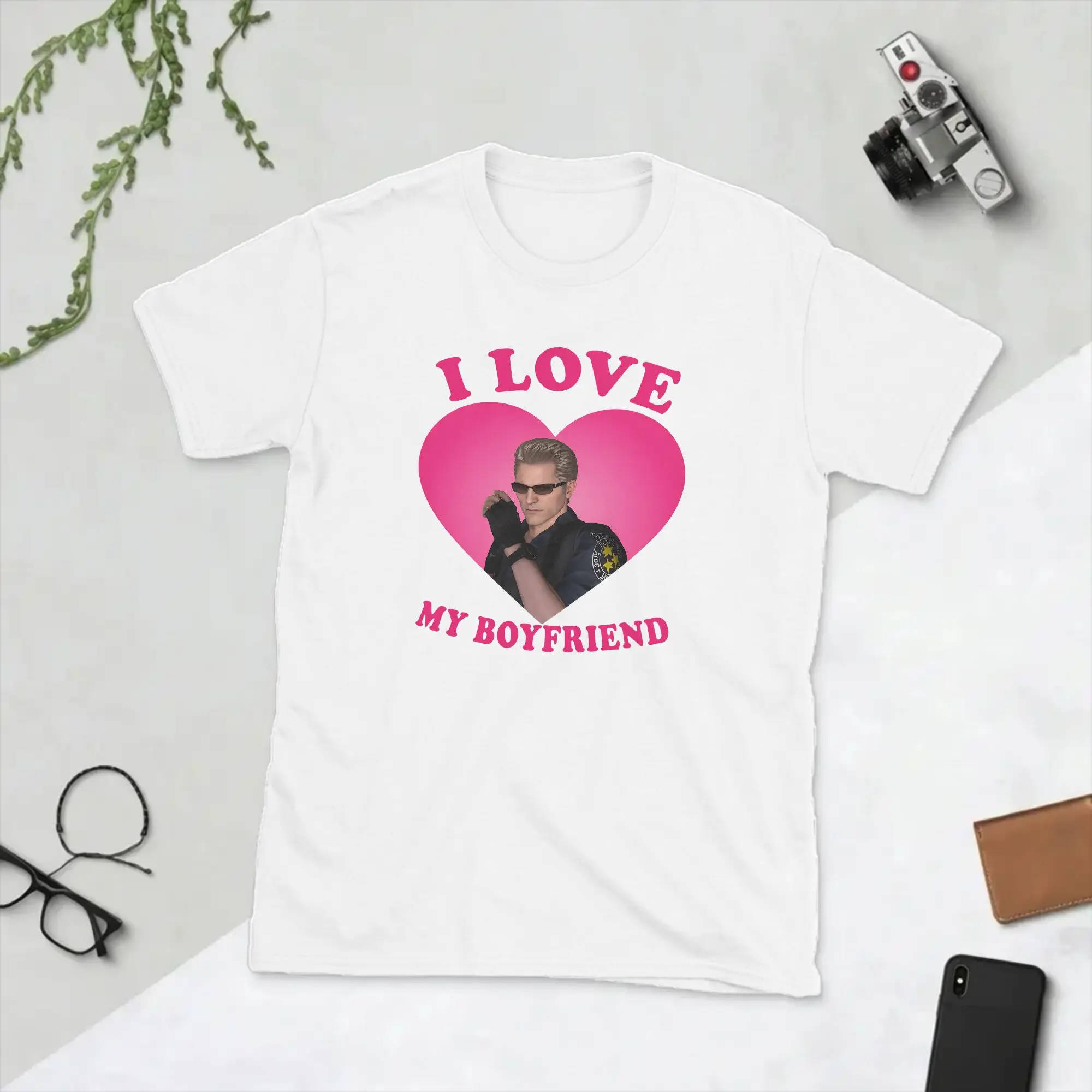 I Love My Boyfriend Albert Wesker Men's T Shirt  Vintage Tees Short Sleeve Crew Neck T-Shirts Cotton Gift Idea Clothes