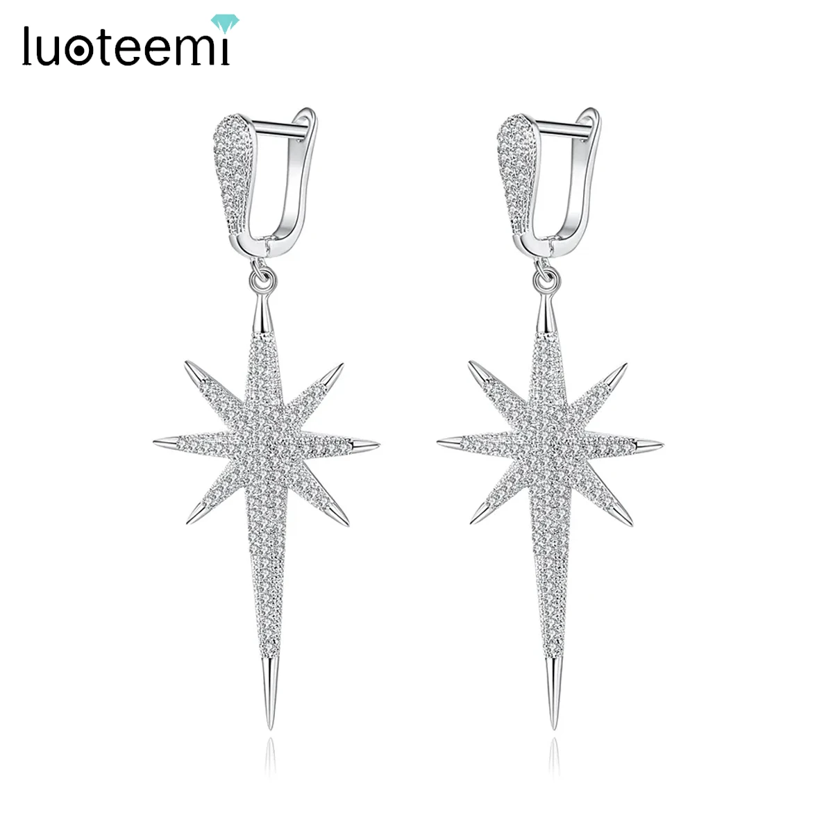 

LUOTEEMI Iced Cubic Zirconia Bling Earring Silver Color Sparkling Lighting Pavd CZ Hoop for Woman Man Punk Fashion Jewelry Gifts