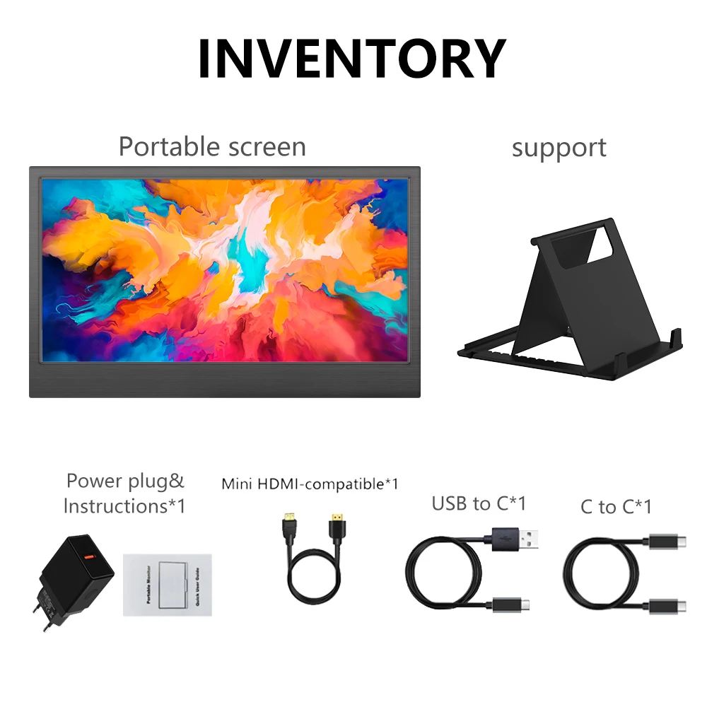 MUCAI-11.6 "Monitor de Jogo Portátil, Tela 60Hz, 45% NTSC, 250Cd/m², Laptop, Mac, Xbox, PS4, 5 Switch, Interface Tipo-C, 16:9