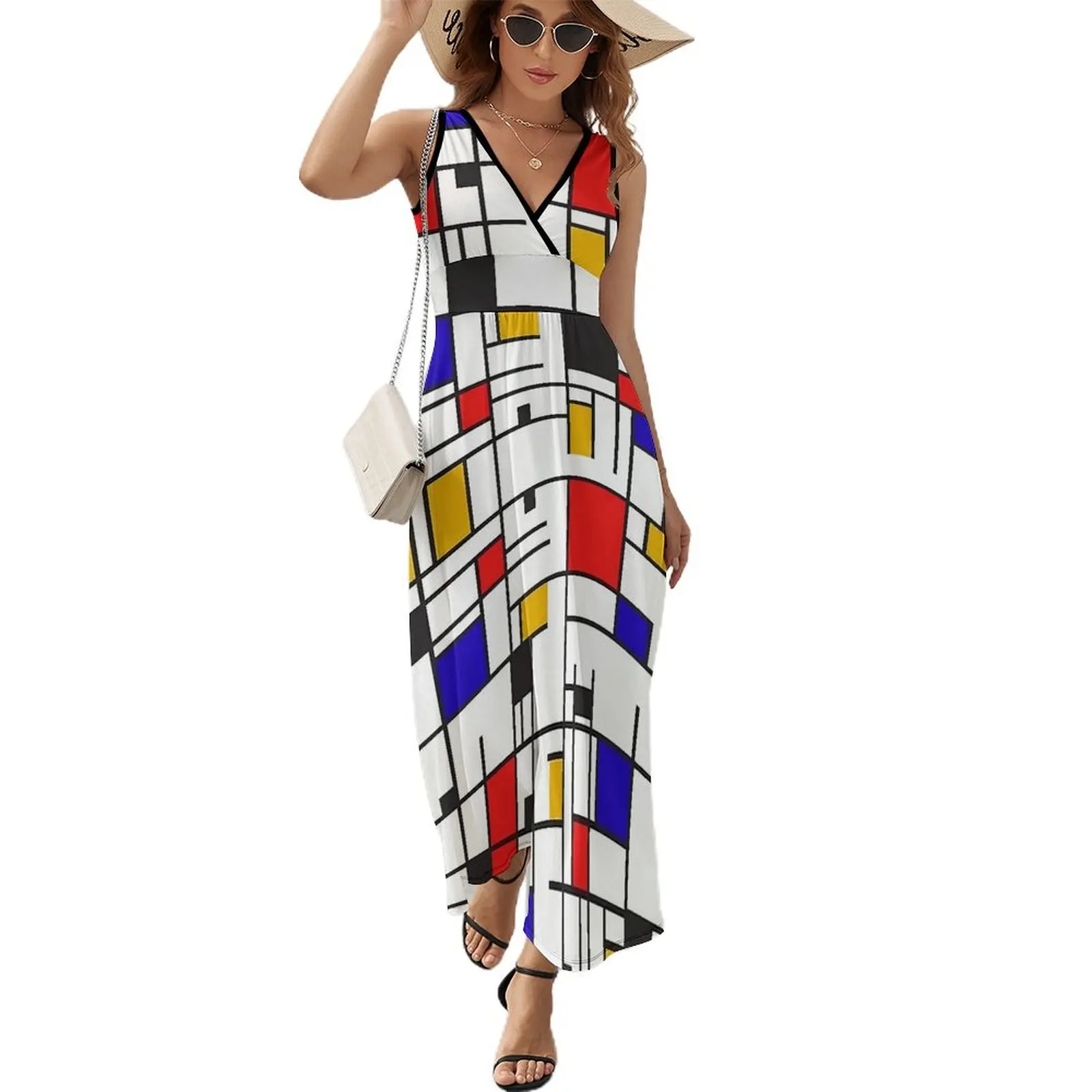 Homless Mondrian Kleid Karo Druck Sexy Maxi Kleid Ästhetische Boho Strand Lange Kleider Hohe Taille Custom Oversize Vestido