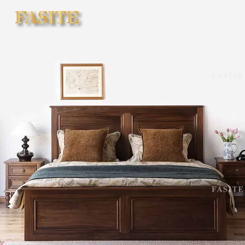 For 1.8m North American Black Walnut Bed Simple Modern Retro All Solid Wood Double Drawer Box Storage Bed Furniture