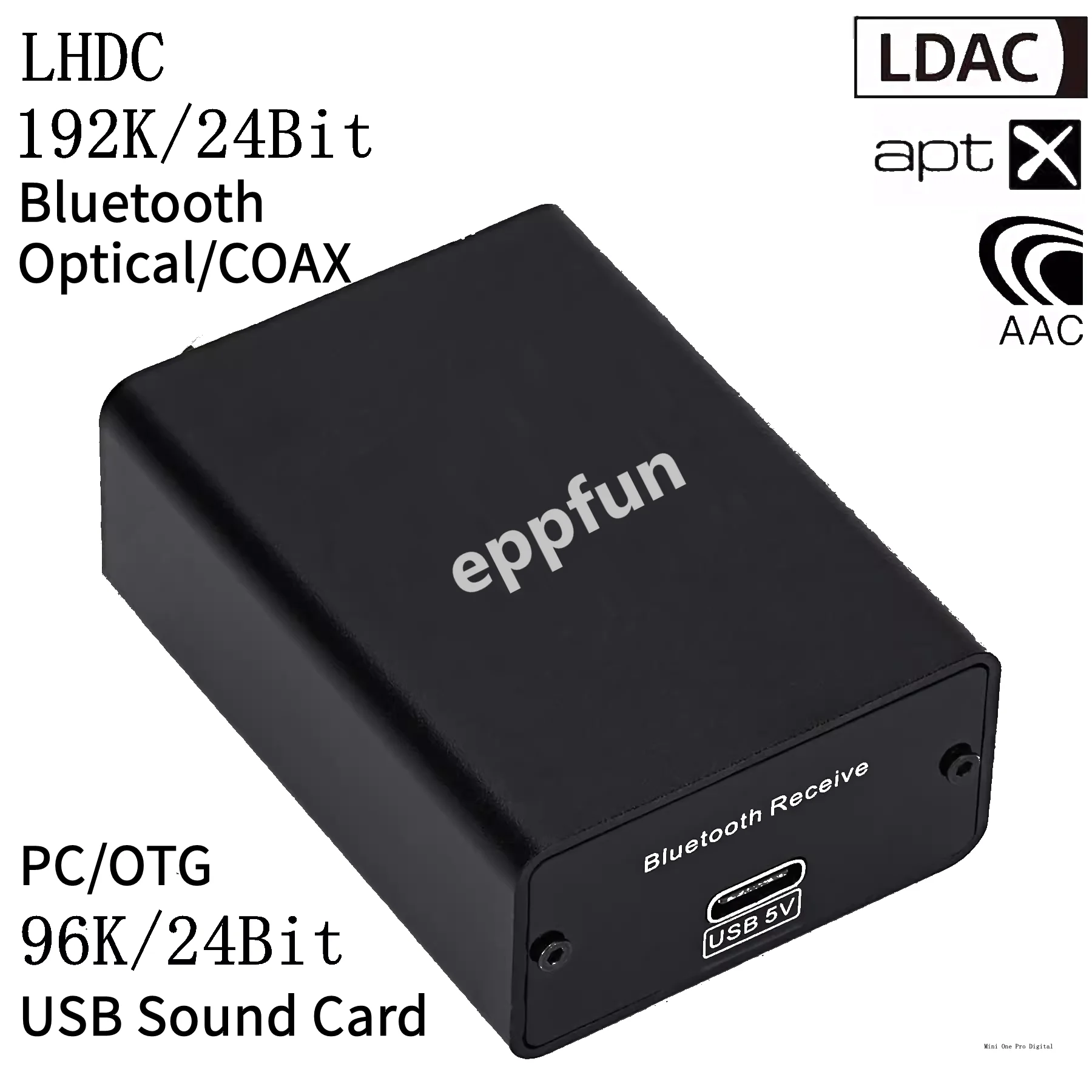 eppfun Le Audio Bluetooth 5.4 Receiver with Aptx Lossless/LDAC/LHDC, 192K/24bit Wireless Adapter with Optical/Coaxial