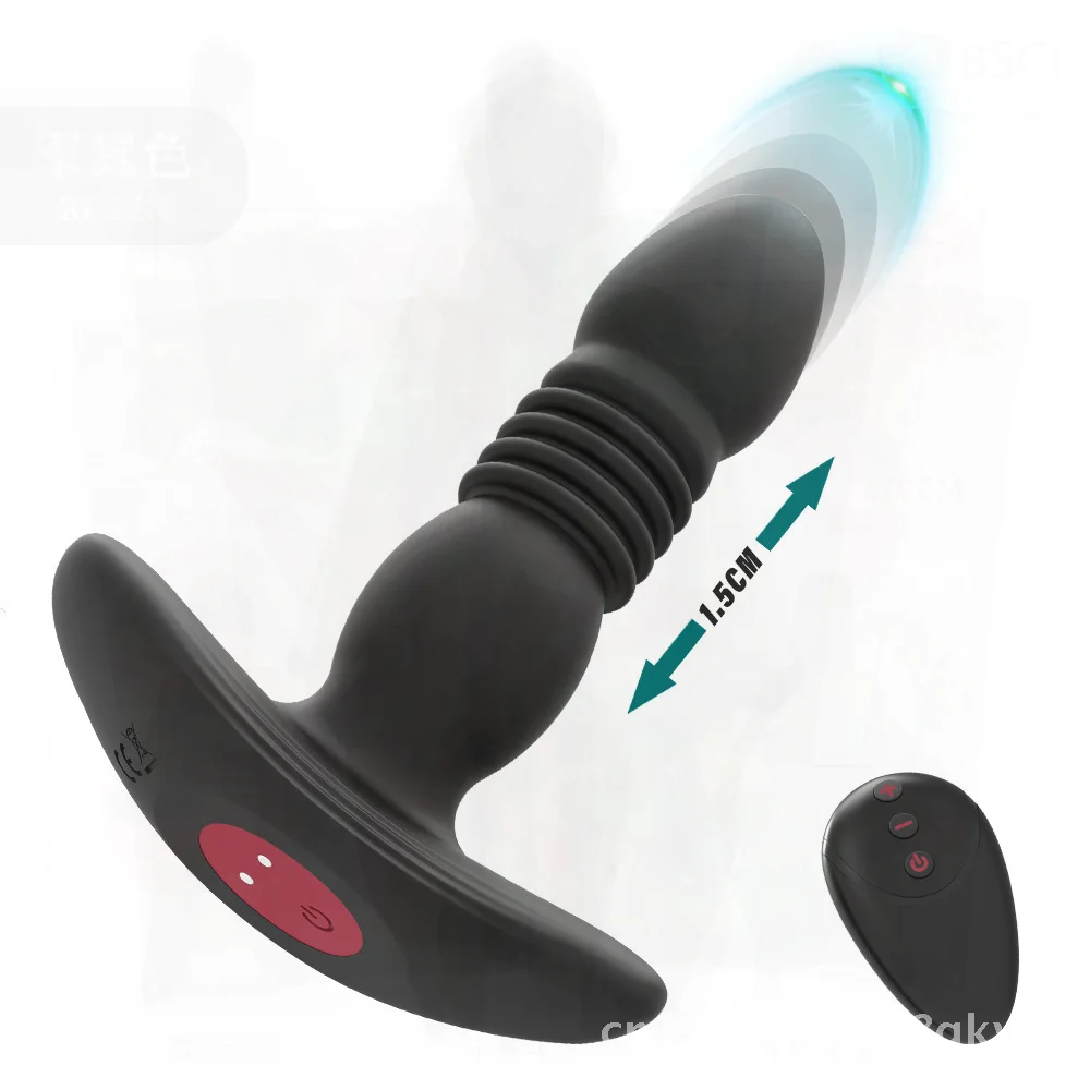 جهاز تحكم عن بعد لاسلكي تلسكوبي للصدمات شرجي التوصيل سيليكون مدلك الخلفي هزاز للبالغين تطبيق أسود متوافق