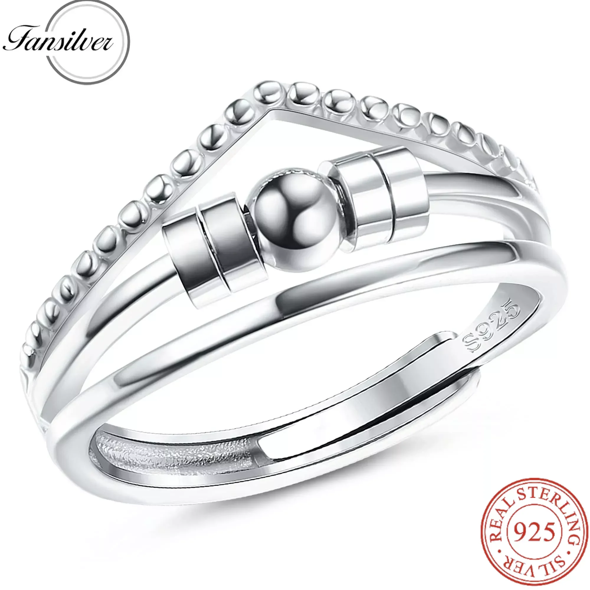 

Fansilver 925 Sterling Silver Anxiety Ring For Women Men Various Styles Adjustable Stacking Fidget Rings For Spinning Bead