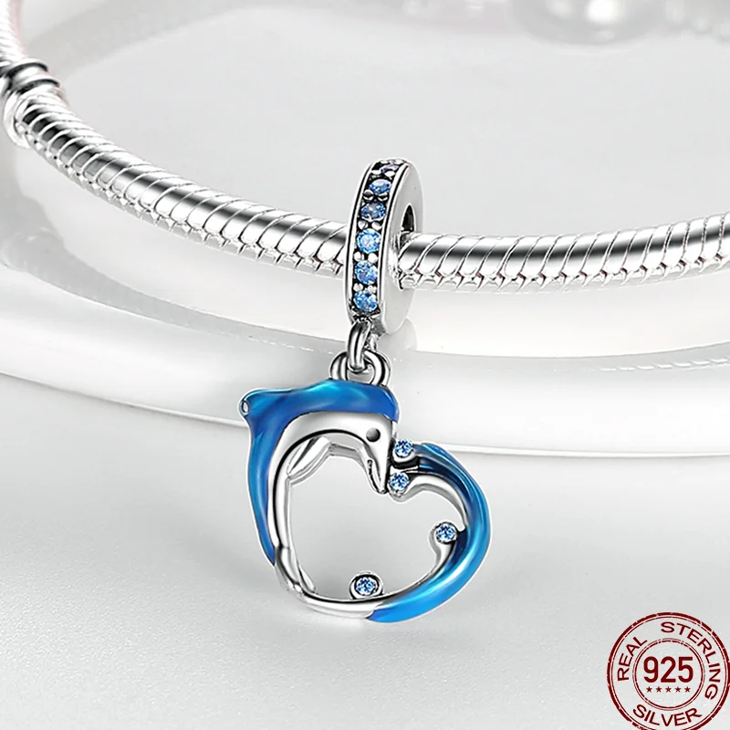 New 925 Sterling Silver Beach Sunshine Cruise Ship Blue Zircon Bead Pendant Suitable Fit 3MM 925 Original Bracelet Diy