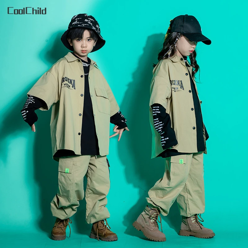 Boys Street Dance Jacket Loose Joggers Girls Hip Hop Shirt Clothes Sets Cargo Pants Kids Streetwear Child Jazz Outfits Costumes