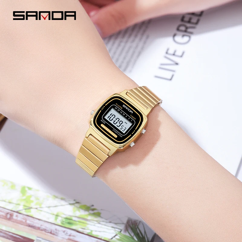 SANDA LED Digital Watch Classic Fashion Female Watches Elegant Luxury Casual Womens Watch Outdoors Waterproof Ladies Wristwatch