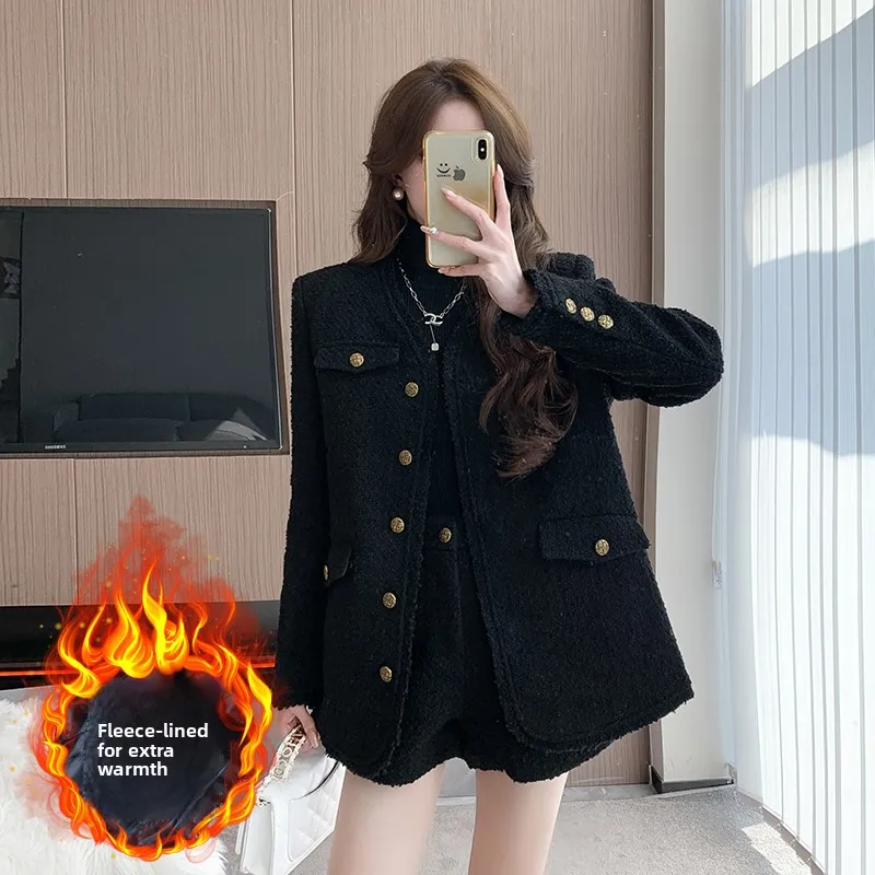 

Thickened Cotton Jacket And Shorts Set Women's Fashionable Winter Outfit Luxury Feel Slimming Stylish Two-Piece Ensemble