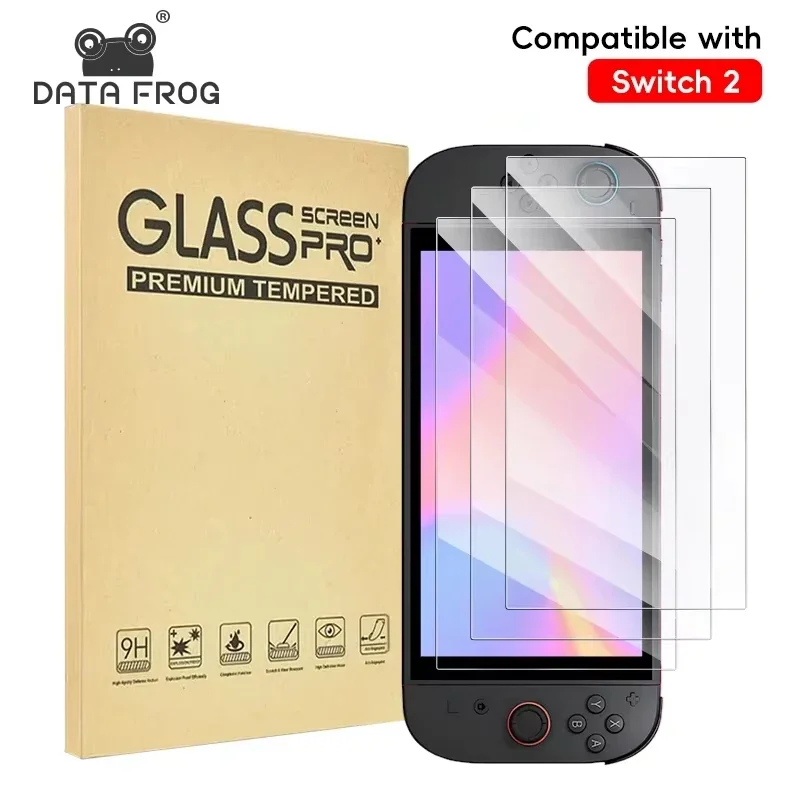 DATA FROG Gehärtetes Glas Displayschutzfolie HD Kratzfester Schutzfilm Kompatibel mit Switch 2 Spielkonsolen-Zubehör
