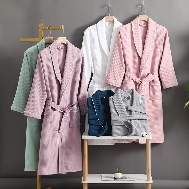 100% Cotton Bathrobe New Couples Morning Robe Waffle Hotel Beauty Salon Bathrobe Women&men Sleepwear Sexy Pajamas Bath Robes