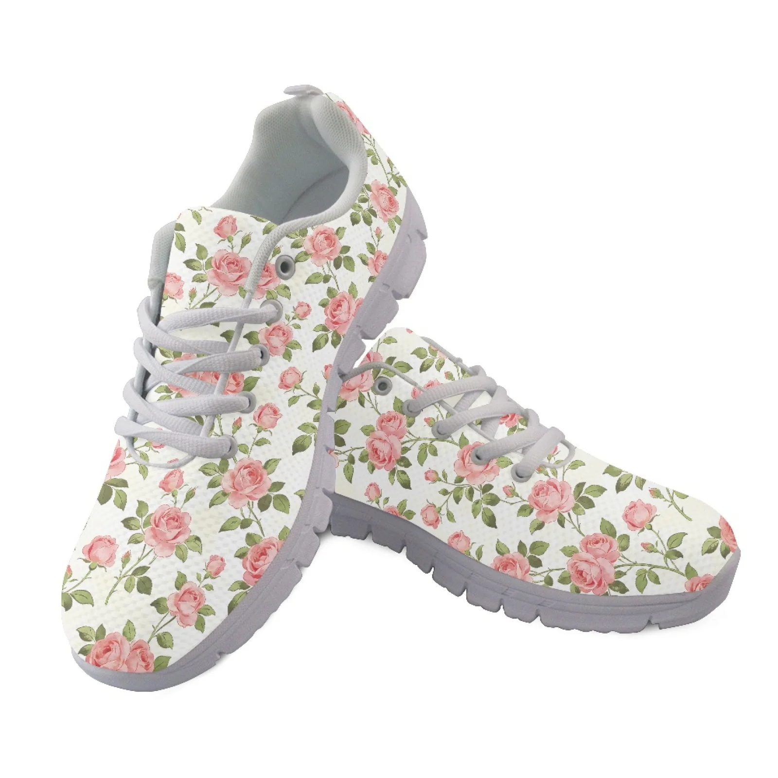 Coloranimal Pink Rose Floral Low Top Fitness Shoes Mens Athletic Trainers Running Shoes for Women Womens