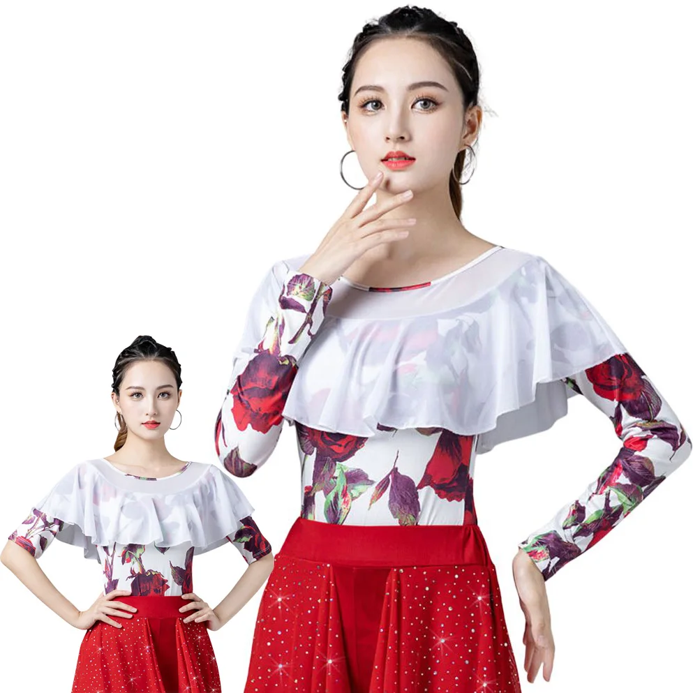 Vrouwen Latin Dance Tops Mode Slank Polyester Shirt Praktijk Kleding Nieuwe Ballroom Beroep Prestatie Vrouwelijke Kleding