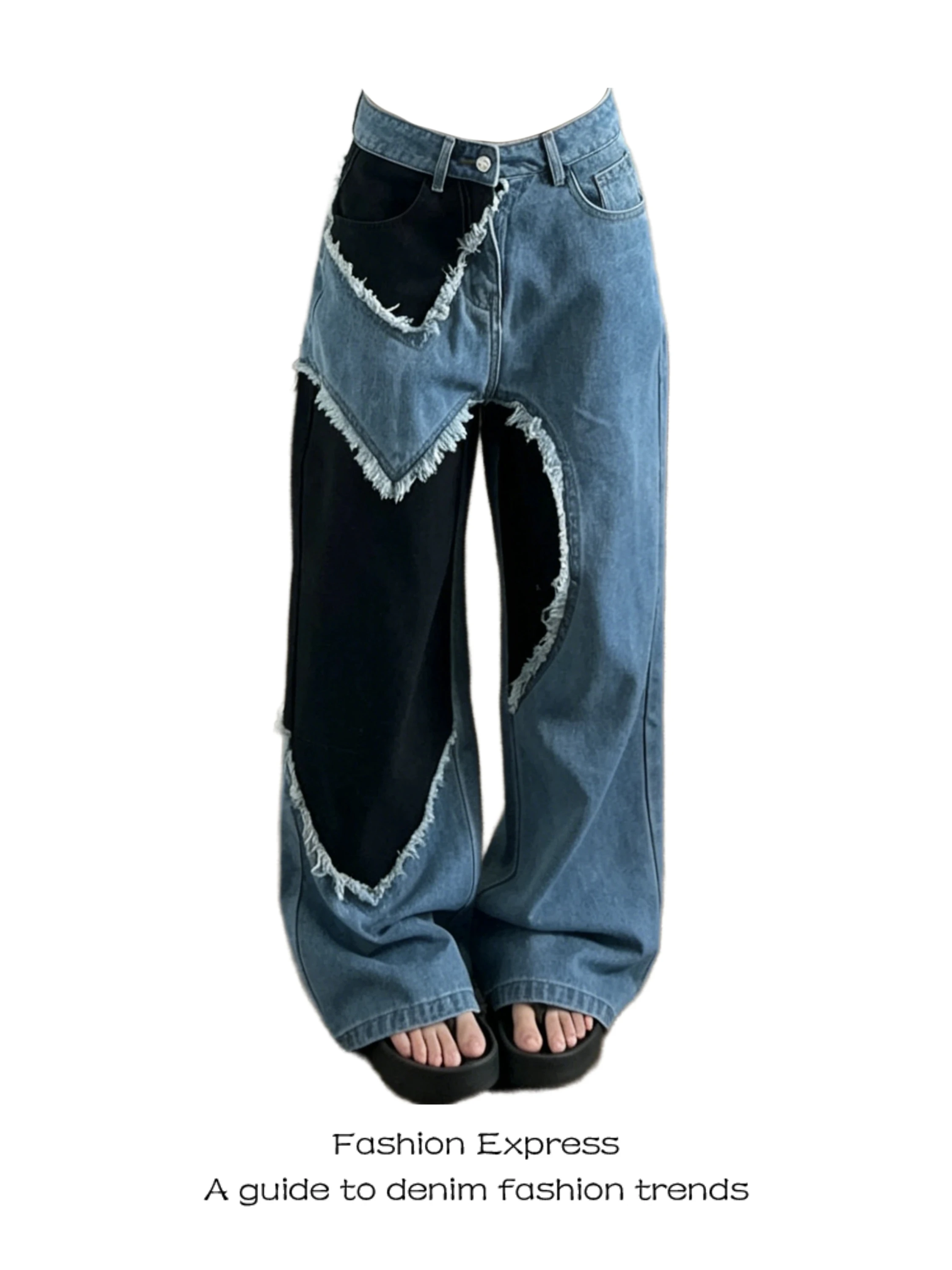 

American Style Straight Leg Wide Leg Blue Jeans Women's Summer Trend Age Reduction Slimming Casual Trousers High Waist Jeans