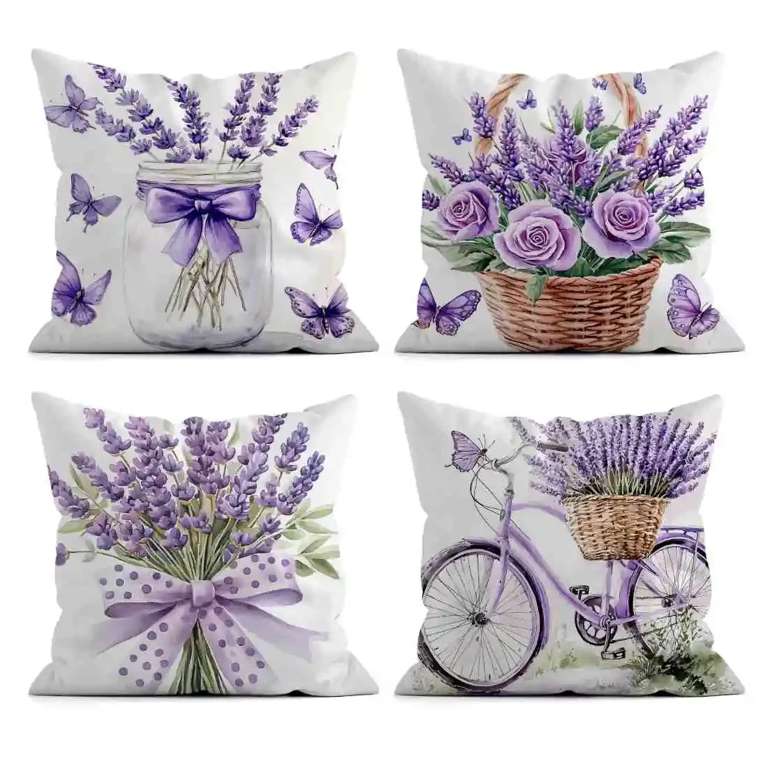 Home Decor Bedding Fantasy Lavender Bicycle Pattern Home Decor Pillowcase Living Room Sofa Polyester Cushion Cover