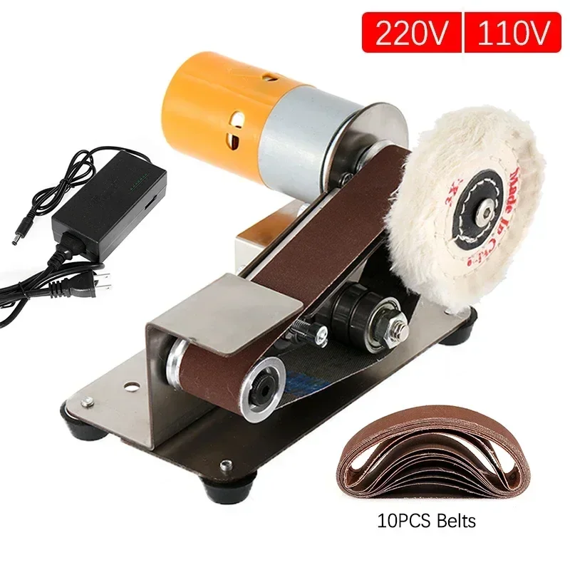 Mini Belt Grinding Machine 15 Degree Electric Belt Sander Polishing Grinding Tool Cutter Knife Edges Sharpener with 10 Belts