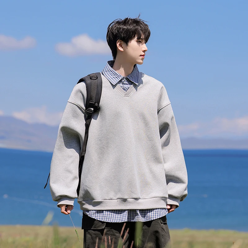 

Мужская футболка из двух частей, толстовка для весенне-осеннего спорта на открытом воздухе, отдыха, модный свободный удобный трендовый пуловер