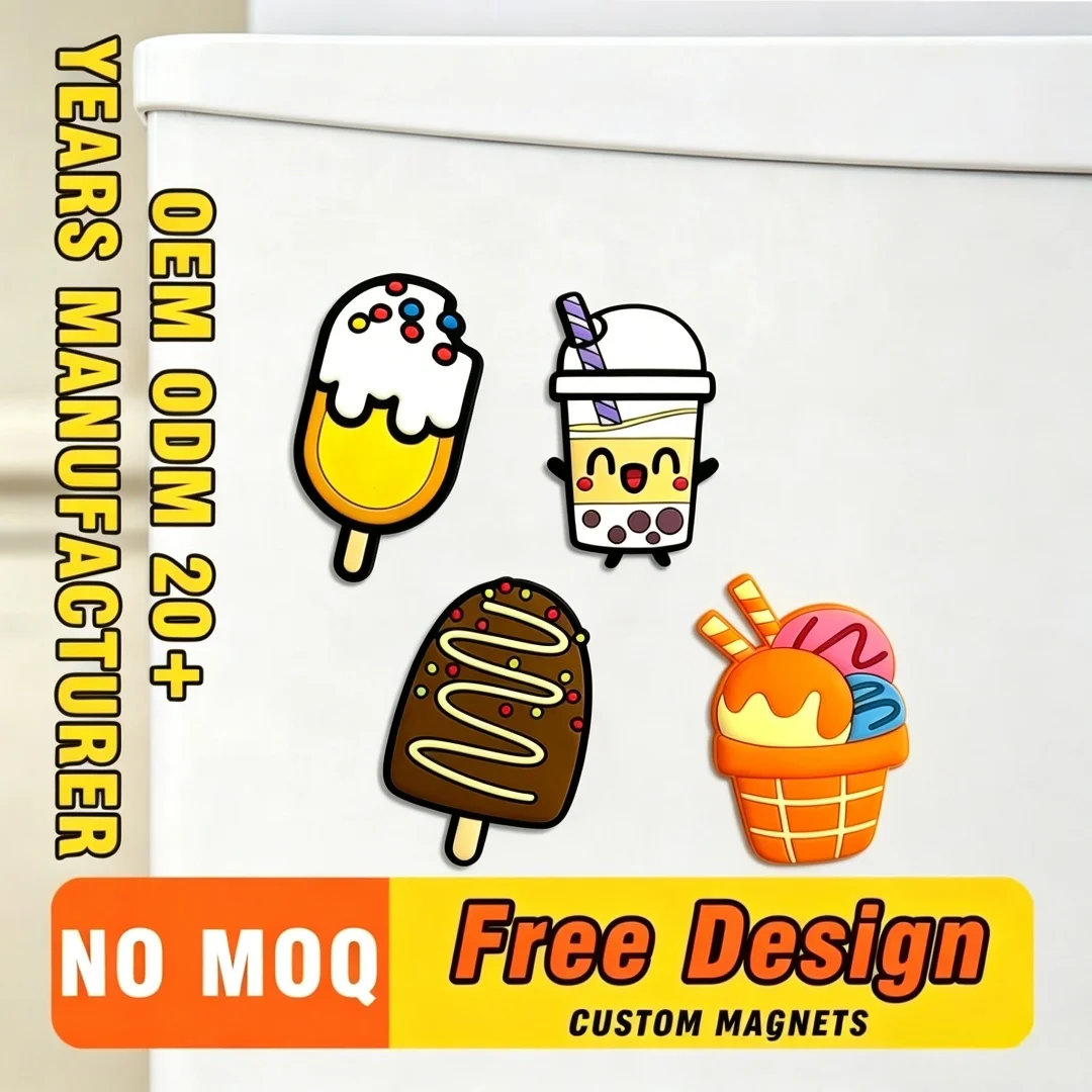Fridge Magnet Customizable Cartoon Dessert Fruit PVC Refrigerator Magnets Personalized Logo Kitchen Decor Souvenir