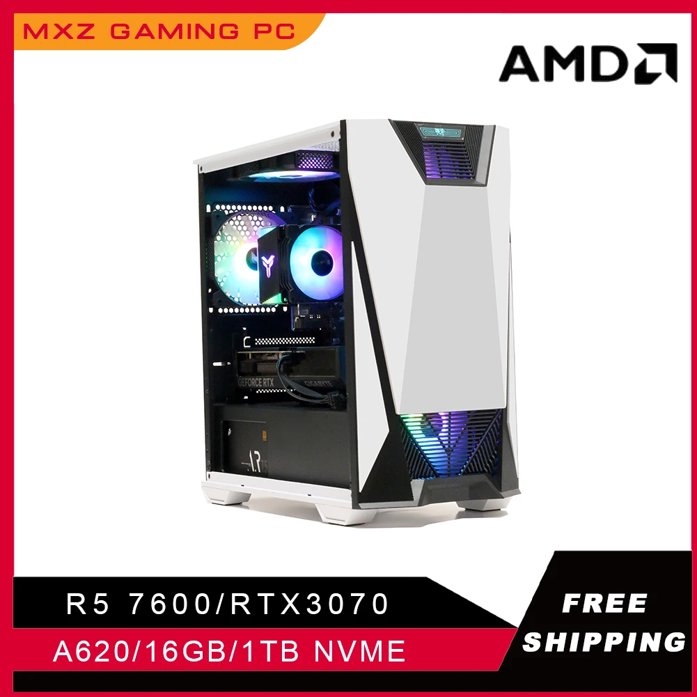 Mxz คอมพิวเตอร์เกม Ryzen 5 7600 RTX4070/3070 1TB NVMe สำหรับระบบหน่วยพีซีปรับแต่งเกมพีซีสมบูรณ์