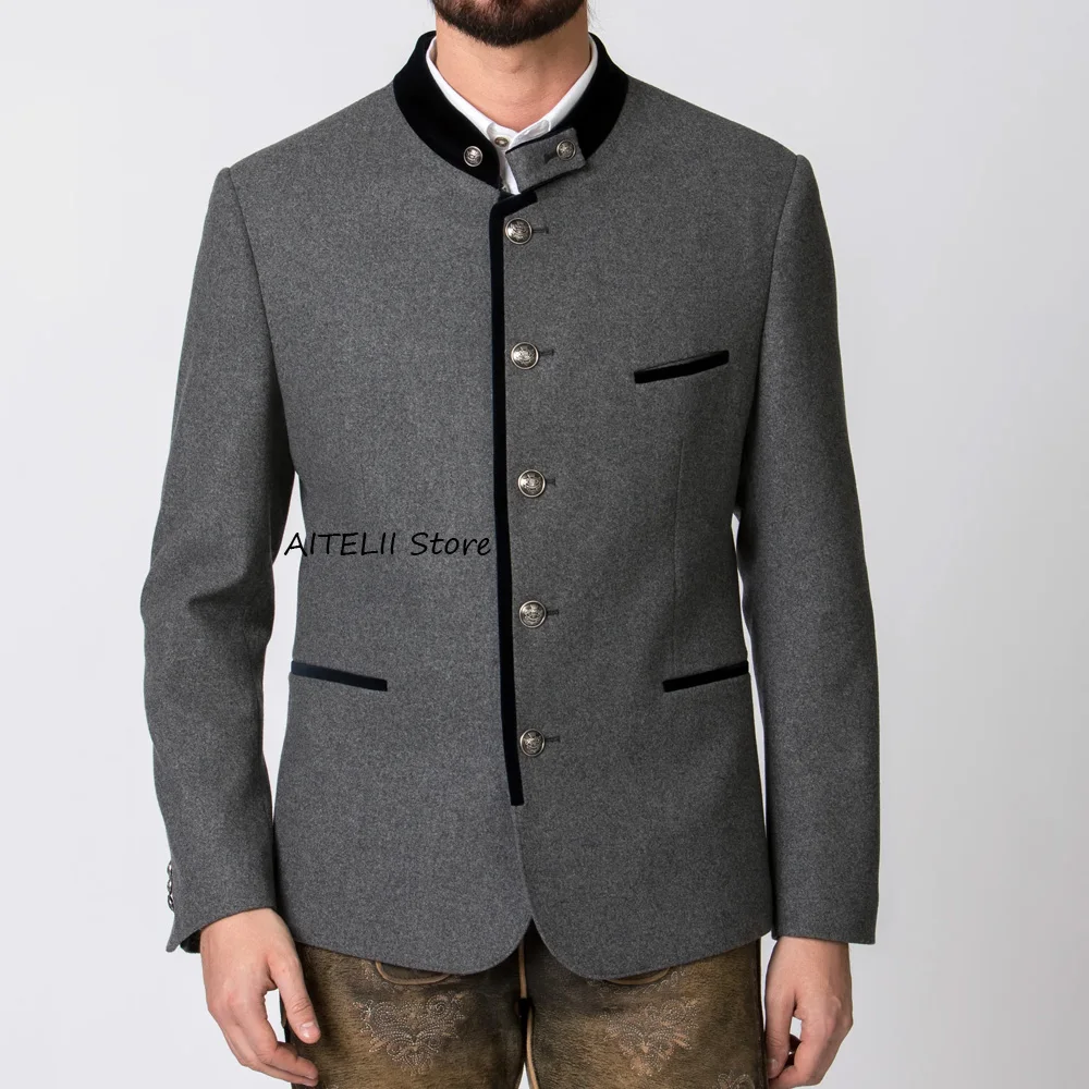 

Casual Fashion Suit Jackets for Man Wool Fabric Men's Coat Stand Collar Urban Blazers Single-breasted Social High Quality Suits