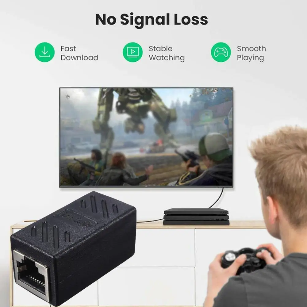 Novo conector rj45 cat7/6 adaptador ethernet conversor computador banda larga cabo de rede conector de extensão cabeça de passagem dupla