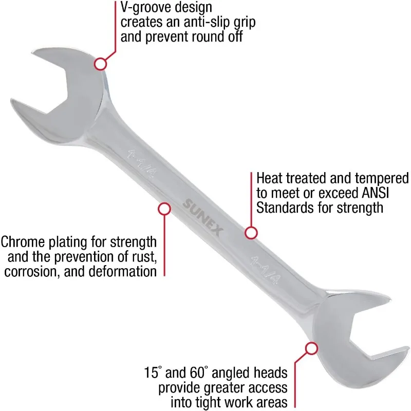 14 Piece Angle Head SAE Wrench Set (FULL POLISH) ,V-Groove Design,Include Durable Canvas Pouch