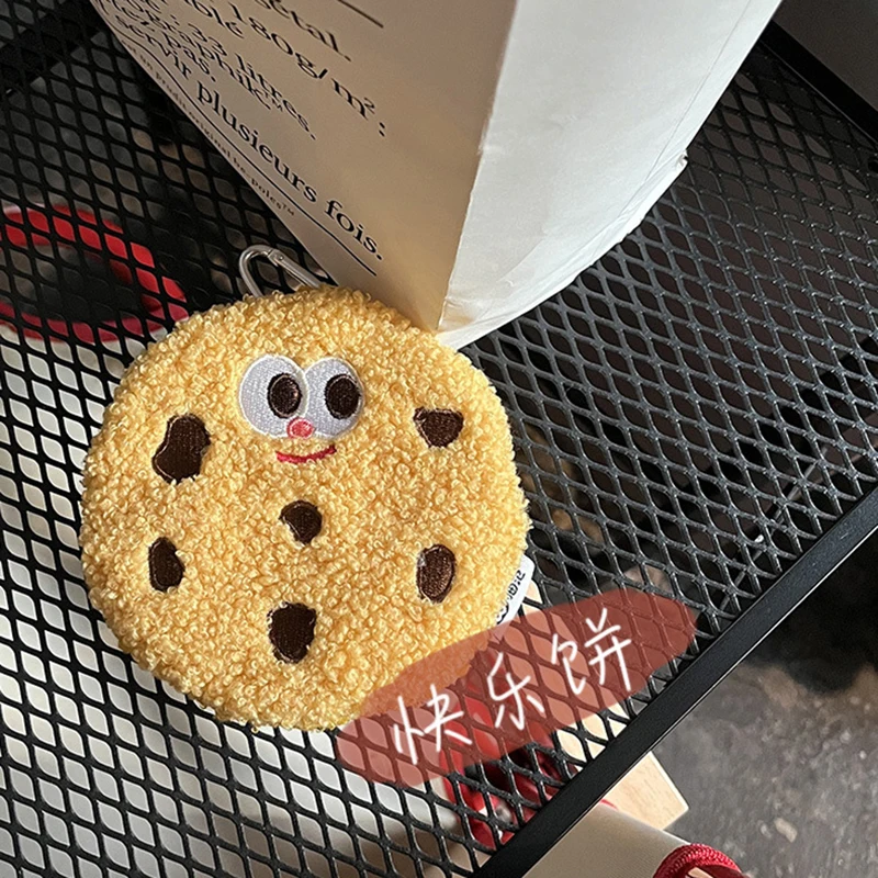 Cartoon Cute Simulation Chocolate Chip Cookie Coin Purse Creative Ins Plush Portable Coin Purse Couple Neck Bag Headphone Bag