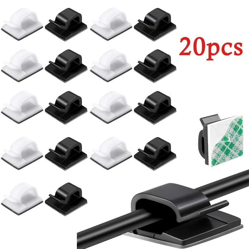 20pcs Cable Organizer Self-adhesive Fixed Non-marking Wire Fixer Punch-free Desktop Car Office Wall Organizer Wire Clip