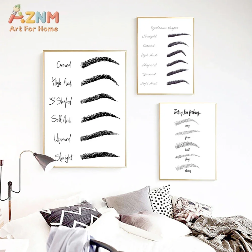 AZNM Eyebrow Shape Guide Canvas Wall Art Print Brow Types Beauty Quote Poster Unframed Canvas Painting for Brow Salon Makeup Roo