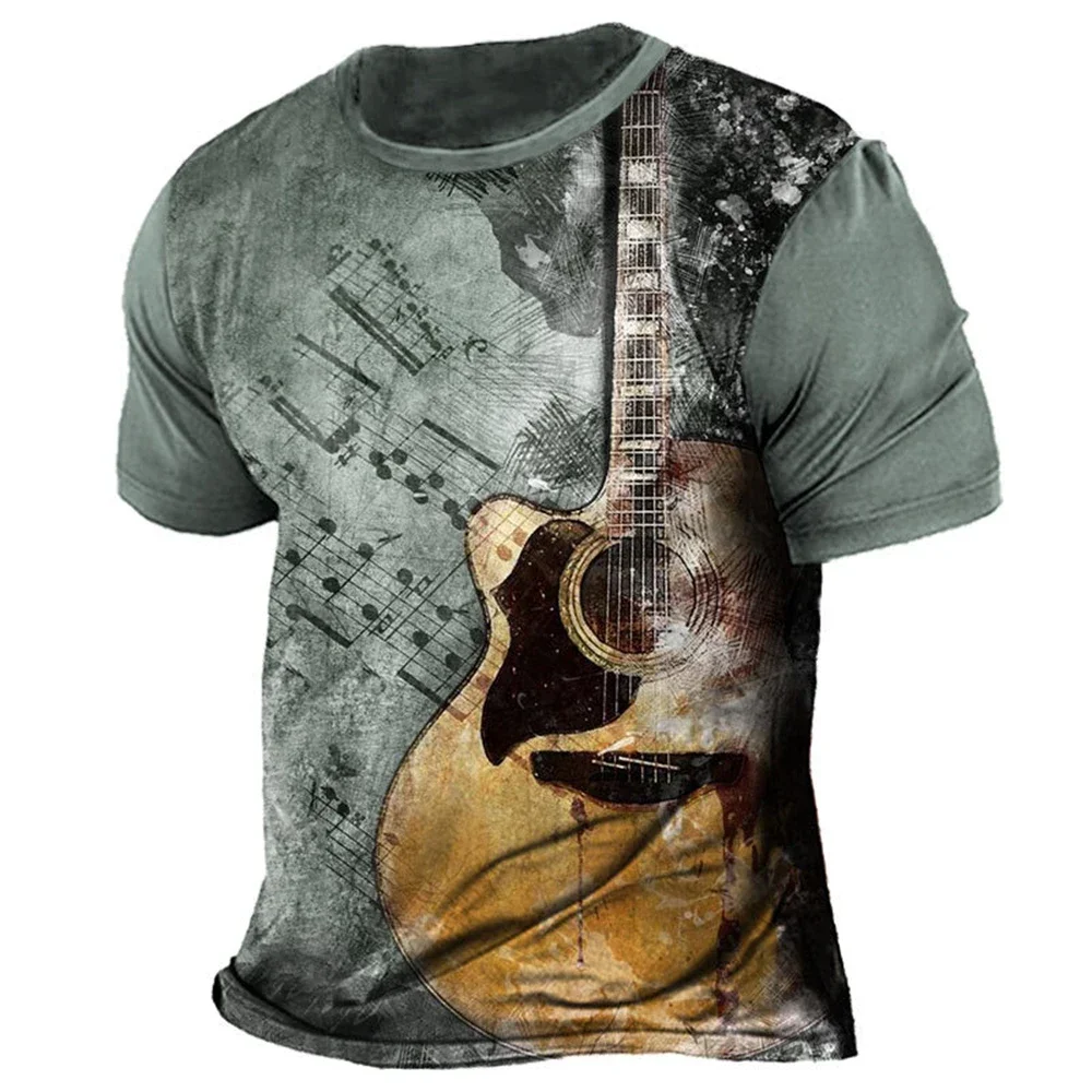 

3D Printed Vintage T-Shirts Guitar Sailboat Streetwear Men Women Fashion Oversized Short Sleeve T Shirt Kids Tees Tops Clothing